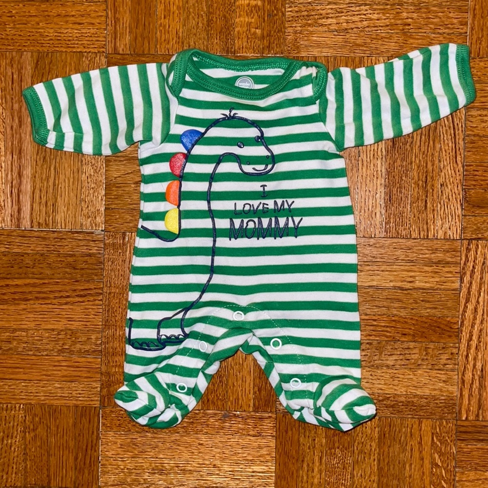 Preemie I love my mommy dinosaur Print One piece footie sleeper.